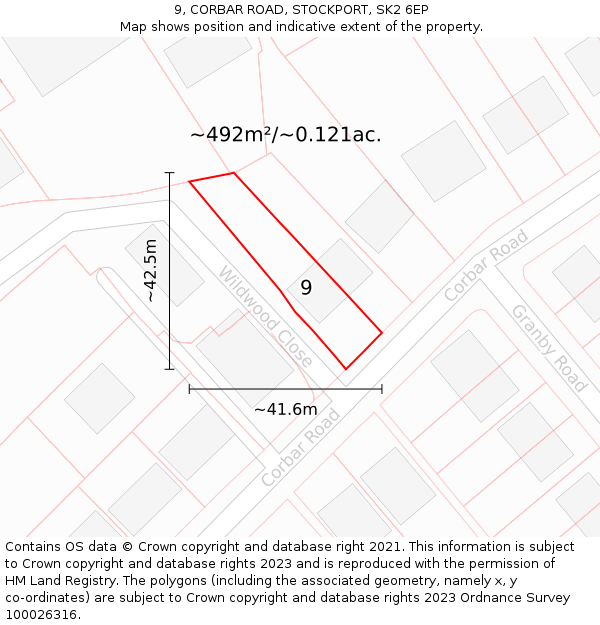 9, CORBAR ROAD, STOCKPORT, SK2 6EP: Plot and title map