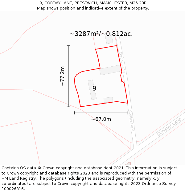 9, CORDAY LANE, PRESTWICH, MANCHESTER, M25 2RP: Plot and title map