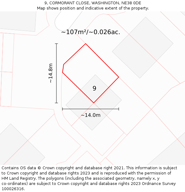 9, CORMORANT CLOSE, WASHINGTON, NE38 0DE: Plot and title map