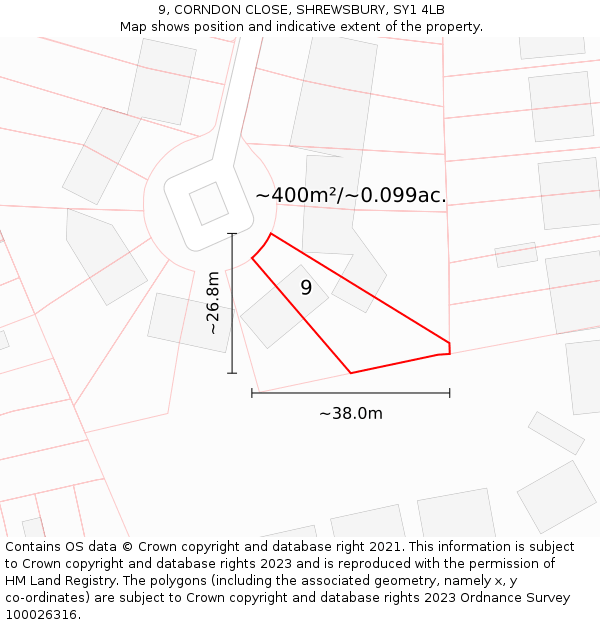 9, CORNDON CLOSE, SHREWSBURY, SY1 4LB: Plot and title map