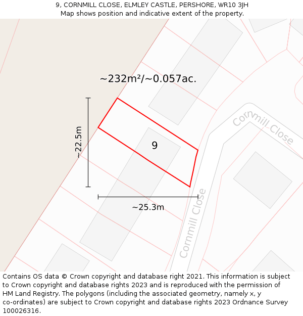 9, CORNMILL CLOSE, ELMLEY CASTLE, PERSHORE, WR10 3JH: Plot and title map