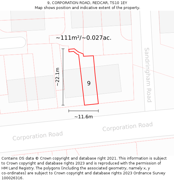 9, CORPORATION ROAD, REDCAR, TS10 1EY: Plot and title map