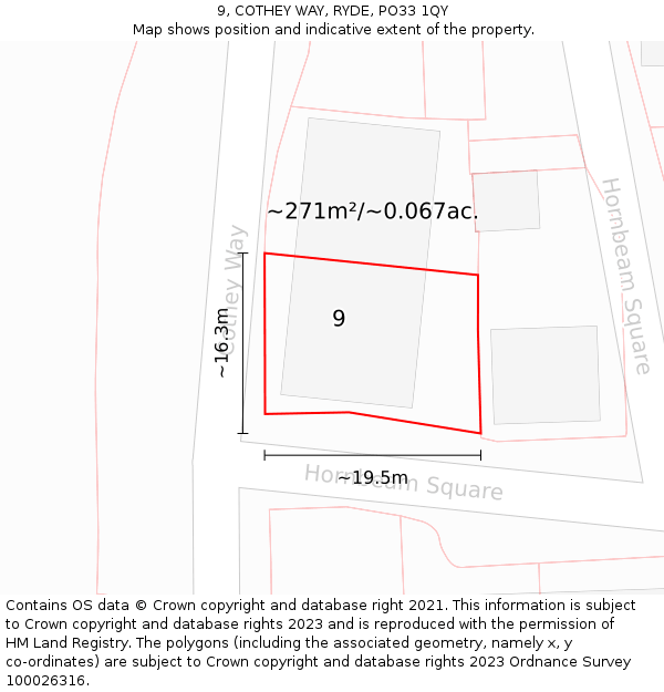 9, COTHEY WAY, RYDE, PO33 1QY: Plot and title map