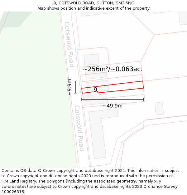 9, COTSWOLD ROAD, SUTTON, SM2 5NG: Plot and title map