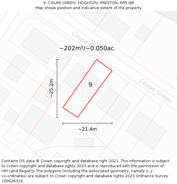 9, COUPE GREEN, HOGHTON, PRESTON, PR5 0JR: Plot and title map