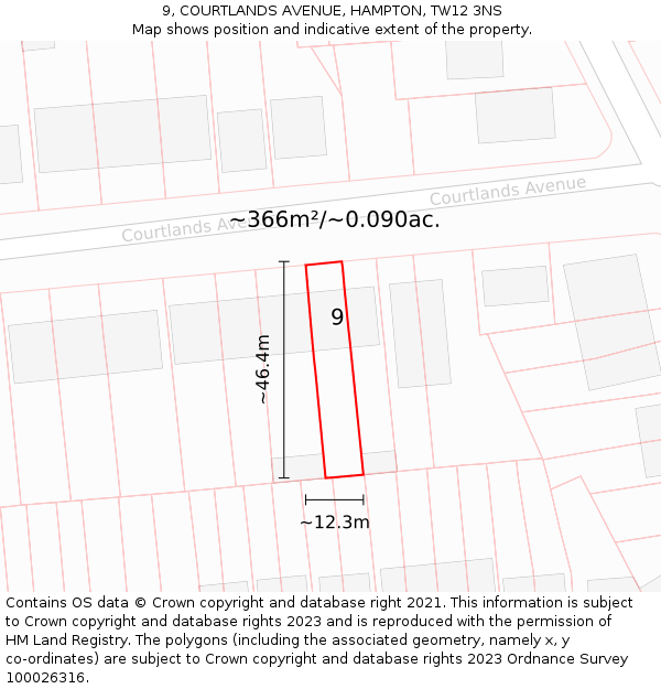 9, COURTLANDS AVENUE, HAMPTON, TW12 3NS: Plot and title map