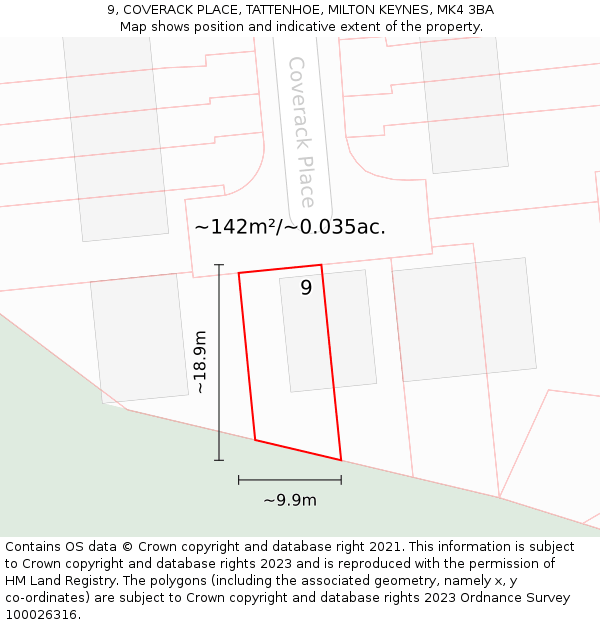 9, COVERACK PLACE, TATTENHOE, MILTON KEYNES, MK4 3BA: Plot and title map