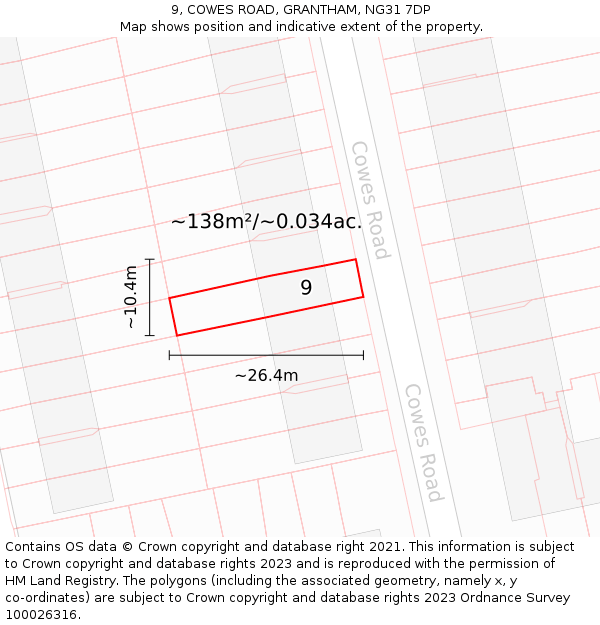 9, COWES ROAD, GRANTHAM, NG31 7DP: Plot and title map