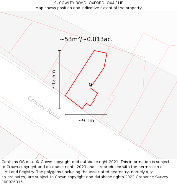 9, COWLEY ROAD, OXFORD, OX4 1HP: Plot and title map