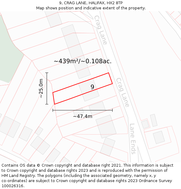 9, CRAG LANE, HALIFAX, HX2 8TP: Plot and title map