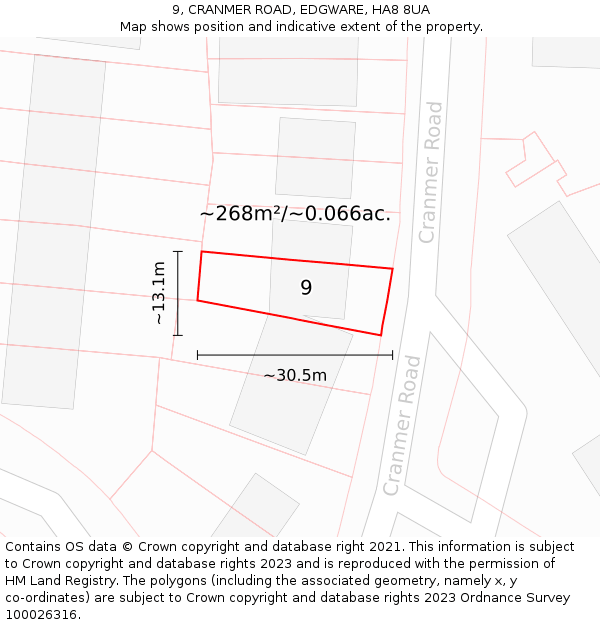 9, CRANMER ROAD, EDGWARE, HA8 8UA: Plot and title map