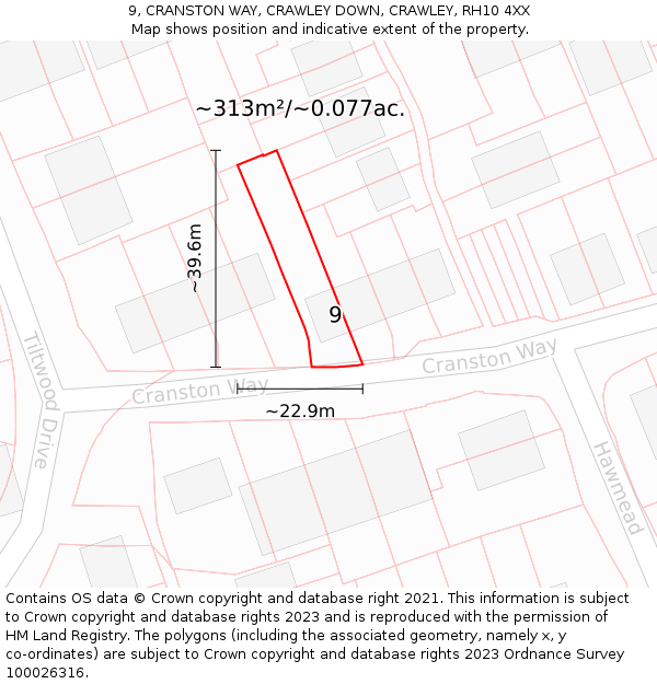 9, CRANSTON WAY, CRAWLEY DOWN, CRAWLEY, RH10 4XX: Plot and title map