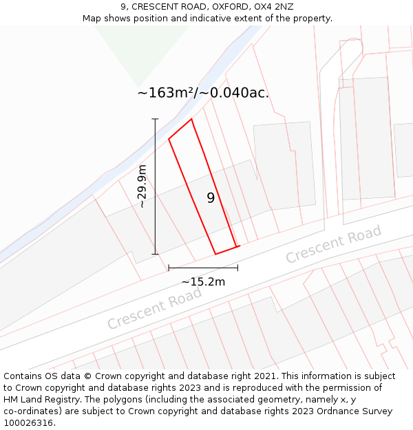 9, CRESCENT ROAD, OXFORD, OX4 2NZ: Plot and title map