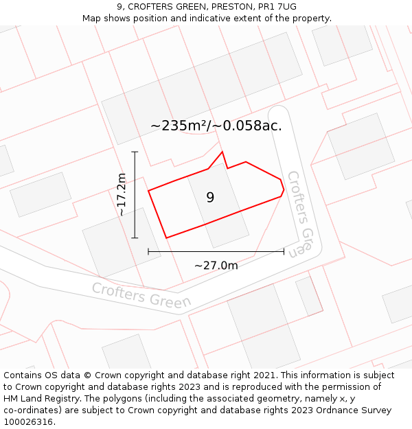 9, CROFTERS GREEN, PRESTON, PR1 7UG: Plot and title map