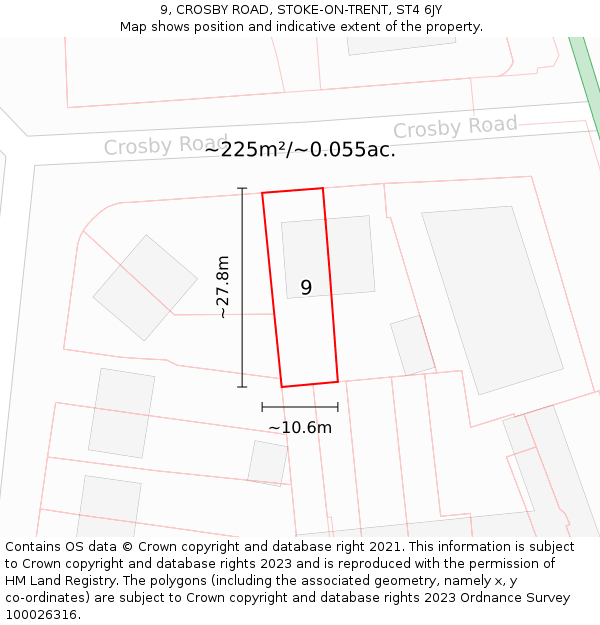 9, CROSBY ROAD, STOKE-ON-TRENT, ST4 6JY: Plot and title map