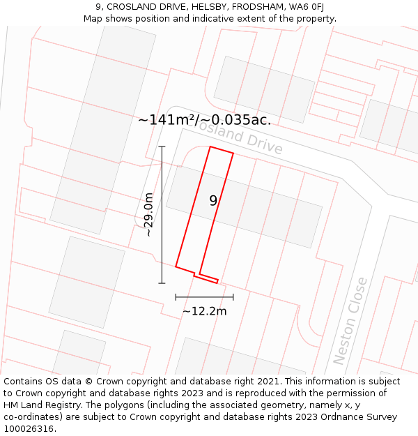 9, CROSLAND DRIVE, HELSBY, FRODSHAM, WA6 0FJ: Plot and title map