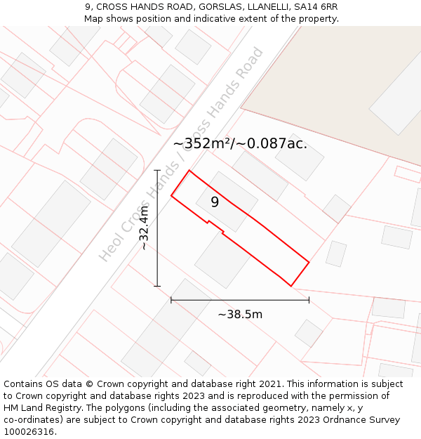 9, CROSS HANDS ROAD, GORSLAS, LLANELLI, SA14 6RR: Plot and title map