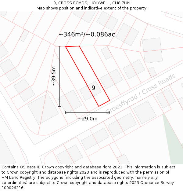 9, CROSS ROADS, HOLYWELL, CH8 7UN: Plot and title map