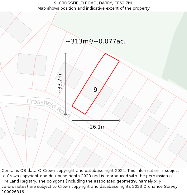 9, CROSSFIELD ROAD, BARRY, CF62 7NL: Plot and title map