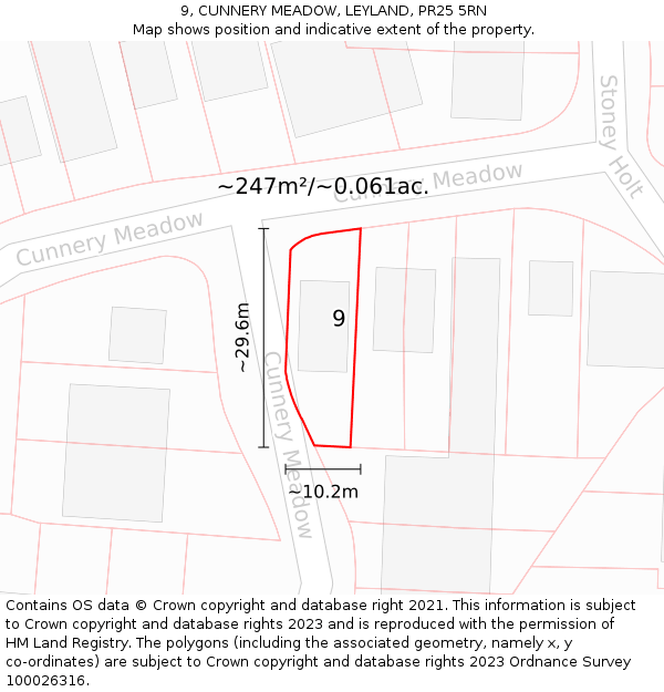 9, CUNNERY MEADOW, LEYLAND, PR25 5RN: Plot and title map