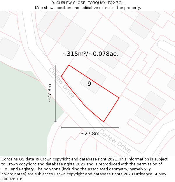 9, CURLEW CLOSE, TORQUAY, TQ2 7GH: Plot and title map