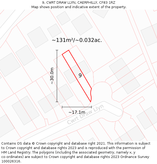 9, CWRT DRAW LLYN, CAERPHILLY, CF83 1RZ: Plot and title map