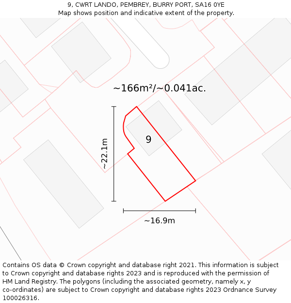 9, CWRT LANDO, PEMBREY, BURRY PORT, SA16 0YE: Plot and title map