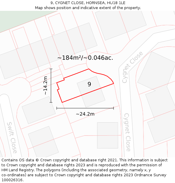 9, CYGNET CLOSE, HORNSEA, HU18 1LE: Plot and title map