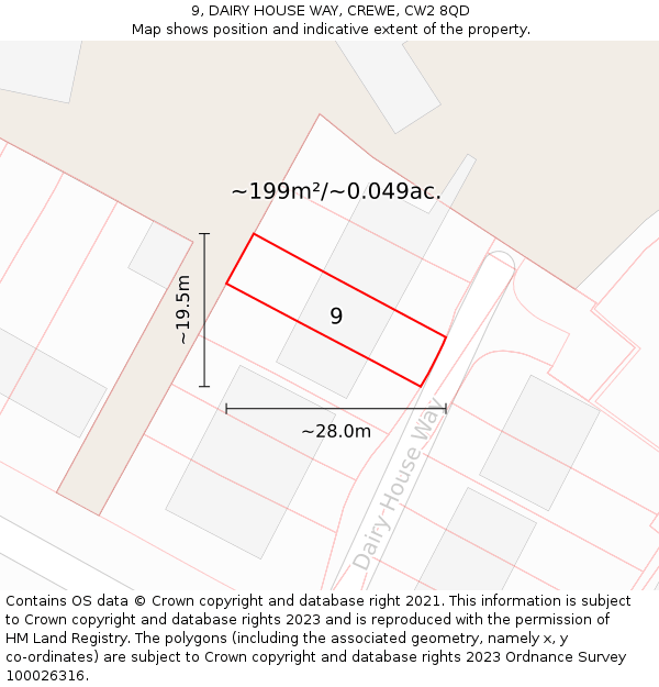 9, DAIRY HOUSE WAY, CREWE, CW2 8QD: Plot and title map