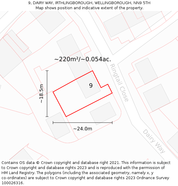 9, DAIRY WAY, IRTHLINGBOROUGH, WELLINGBOROUGH, NN9 5TH: Plot and title map