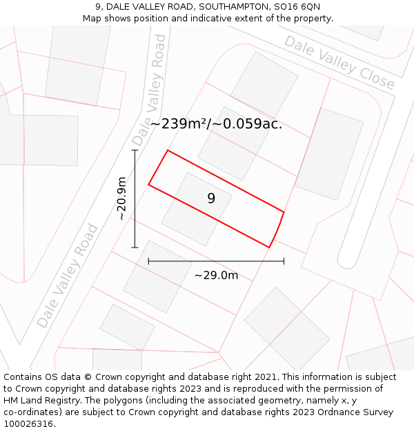 9, DALE VALLEY ROAD, SOUTHAMPTON, SO16 6QN: Plot and title map