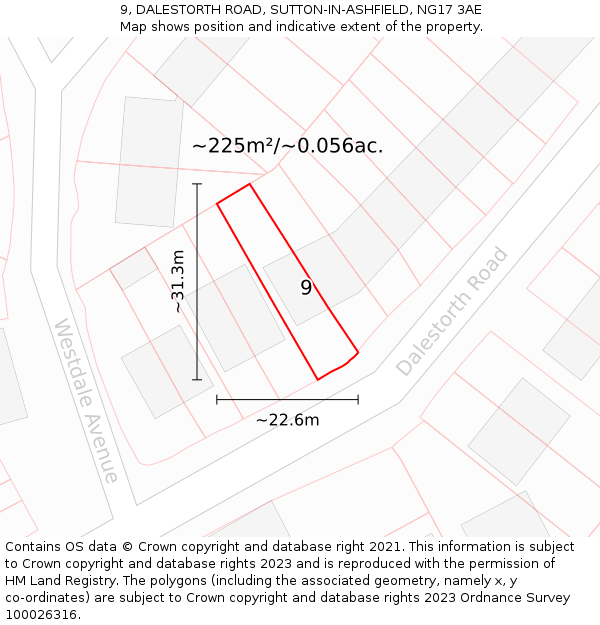 9, DALESTORTH ROAD, SUTTON-IN-ASHFIELD, NG17 3AE: Plot and title map