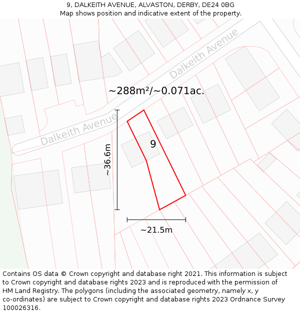 9, DALKEITH AVENUE, ALVASTON, DERBY, DE24 0BG: Plot and title map