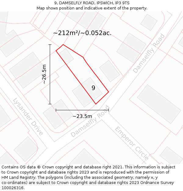 9, DAMSELFLY ROAD, IPSWICH, IP3 9TS: Plot and title map