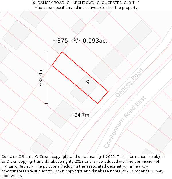 9, DANCEY ROAD, CHURCHDOWN, GLOUCESTER, GL3 1HP: Plot and title map