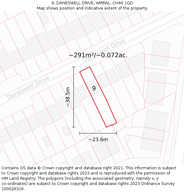 9, DANESWELL DRIVE, WIRRAL, CH46 1QD: Plot and title map