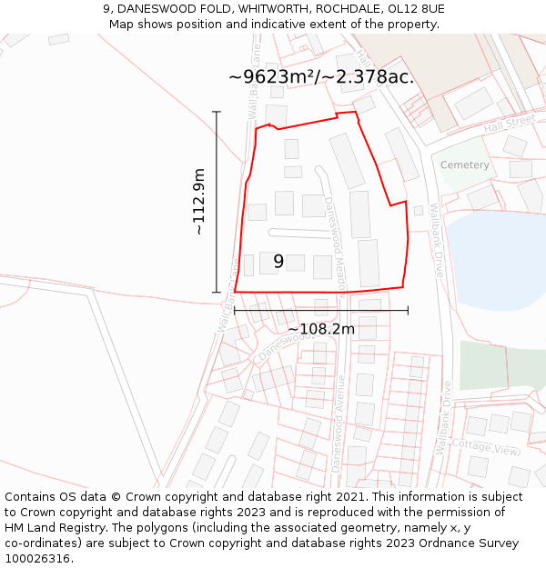 9, DANESWOOD FOLD, WHITWORTH, ROCHDALE, OL12 8UE: Plot and title map