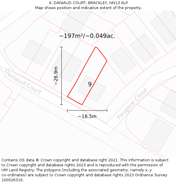 9, DANIAUD COURT, BRACKLEY, NN13 6LP: Plot and title map