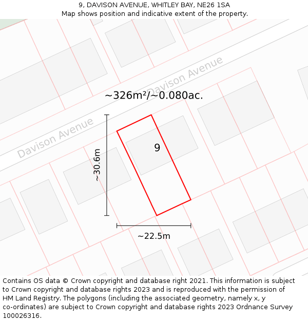 9, DAVISON AVENUE, WHITLEY BAY, NE26 1SA: Plot and title map