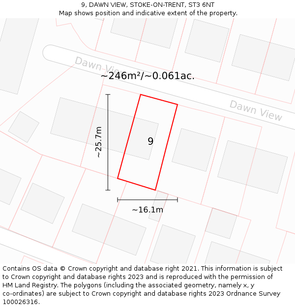 9, DAWN VIEW, STOKE-ON-TRENT, ST3 6NT: Plot and title map