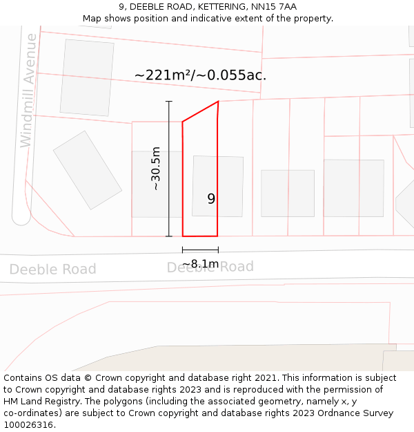 9, DEEBLE ROAD, KETTERING, NN15 7AA: Plot and title map