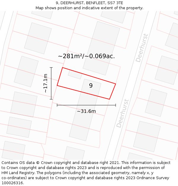 9, DEERHURST, BENFLEET, SS7 3TE: Plot and title map