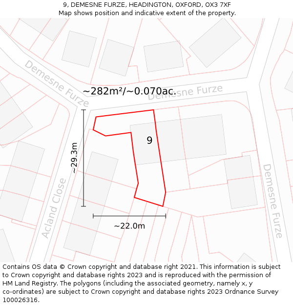 9, DEMESNE FURZE, HEADINGTON, OXFORD, OX3 7XF: Plot and title map