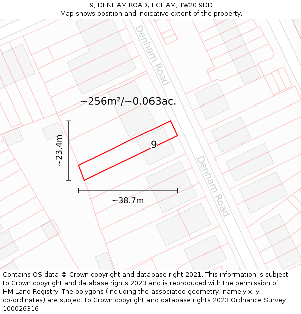 9, DENHAM ROAD, EGHAM, TW20 9DD: Plot and title map