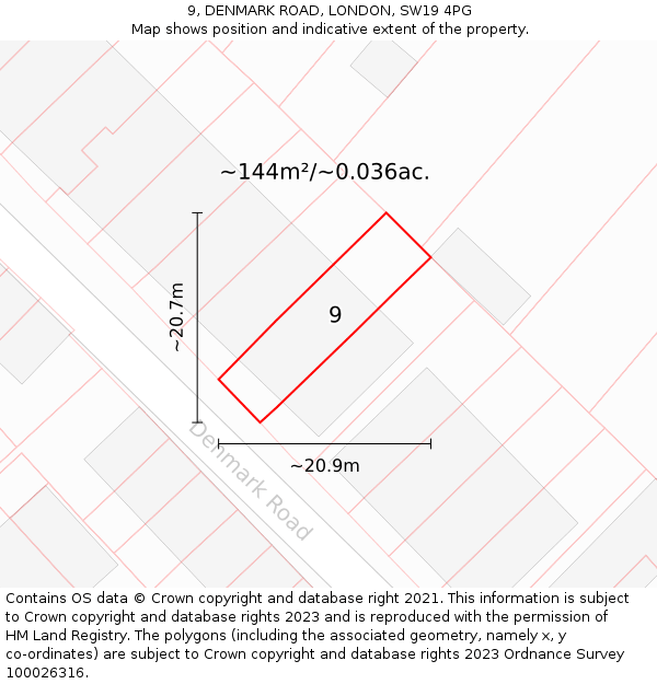 9, DENMARK ROAD, LONDON, SW19 4PG: Plot and title map