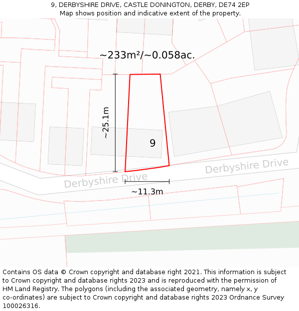 9, DERBYSHIRE DRIVE, CASTLE DONINGTON, DERBY, DE74 2EP: Plot and title map