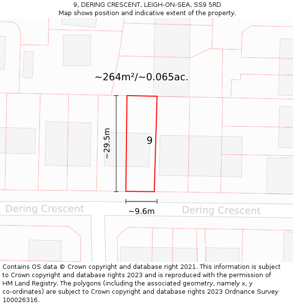 9, DERING CRESCENT, LEIGH-ON-SEA, SS9 5RD: Plot and title map