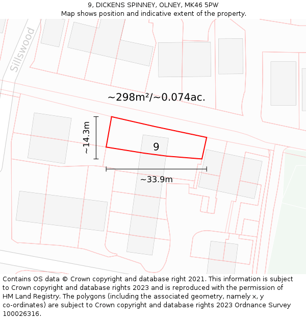 9, DICKENS SPINNEY, OLNEY, MK46 5PW: Plot and title map