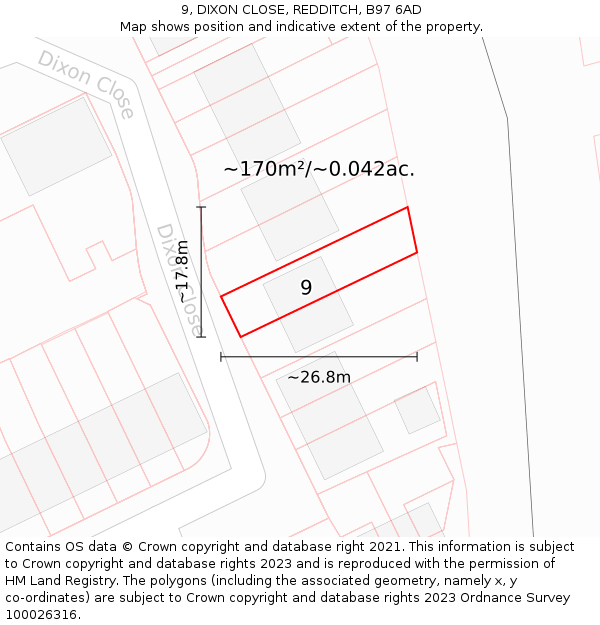 9, DIXON CLOSE, REDDITCH, B97 6AD: Plot and title map