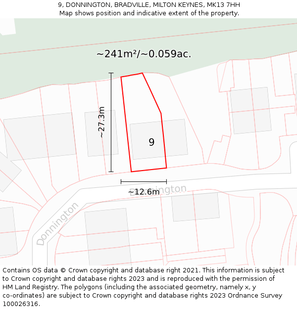 9, DONNINGTON, BRADVILLE, MILTON KEYNES, MK13 7HH: Plot and title map